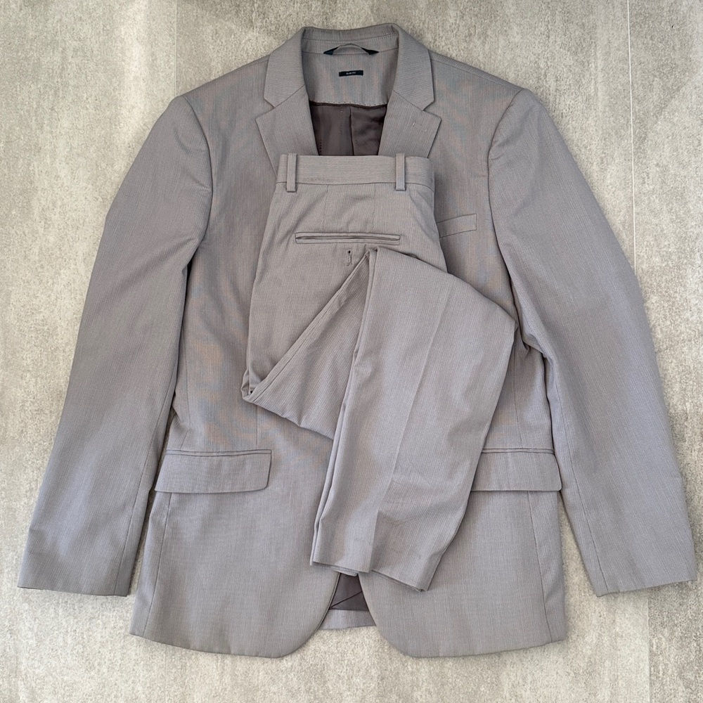 Perry Ellis Light Gray Pinstripe Blazer and Pants Slim Fit